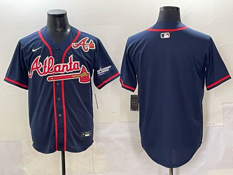 Men Atlanta Braves Blank Drak Blue  joint name Nike 2025 MLB Jersey style 04